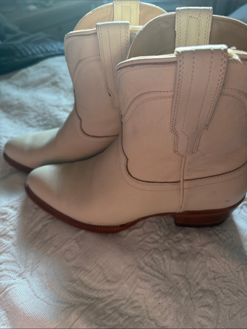 Tecovas Lucy Leather Western Ankle Boots in “Bone”